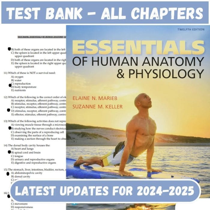 Test Bank for Essentials of Human Anatomy & Physiology 12th Edition by Marieb-Pass Test Bank