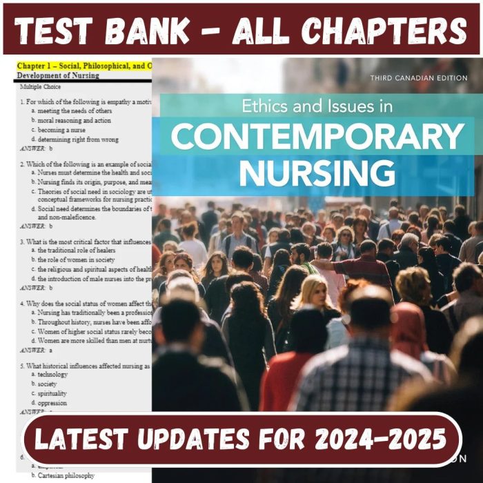 Test Bank for Ethics and Issues in Contemporary Nursing 3rd Canadian Edition by Margaret A. Burkhardt-Pass Test Bank
