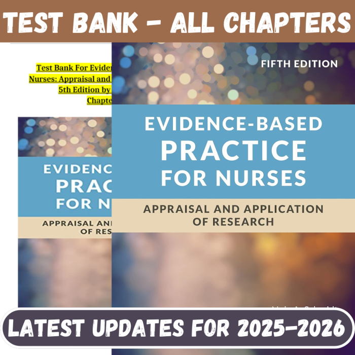 Test Bank for Evidence-Based Practice for Nurses Appraisal and Application of Research 5th Edition by Schmidt Brown-Pass Test Bank