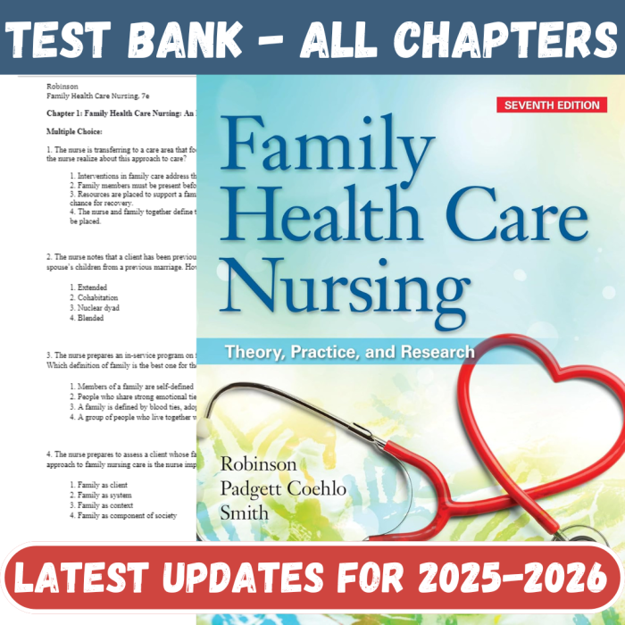 Test Bank for Family Health Care Nursing- Theory, Practice, and Research 7th Edition by Robinson-Pass Test Bank