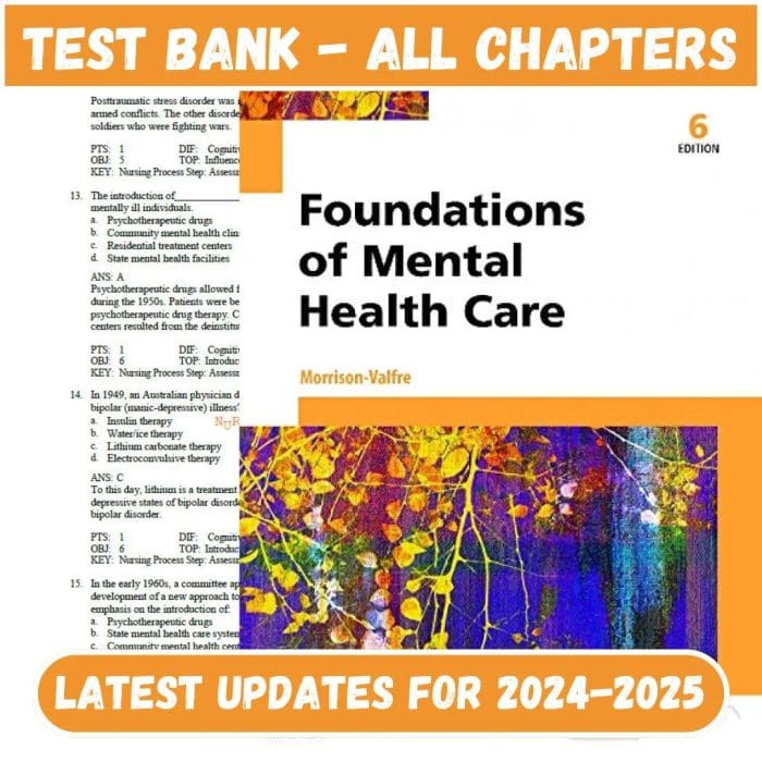 Test Bank for Foundations of Mental Health Care 6th Edition by Michelle Morrison-Valfre-Pass Test Bank