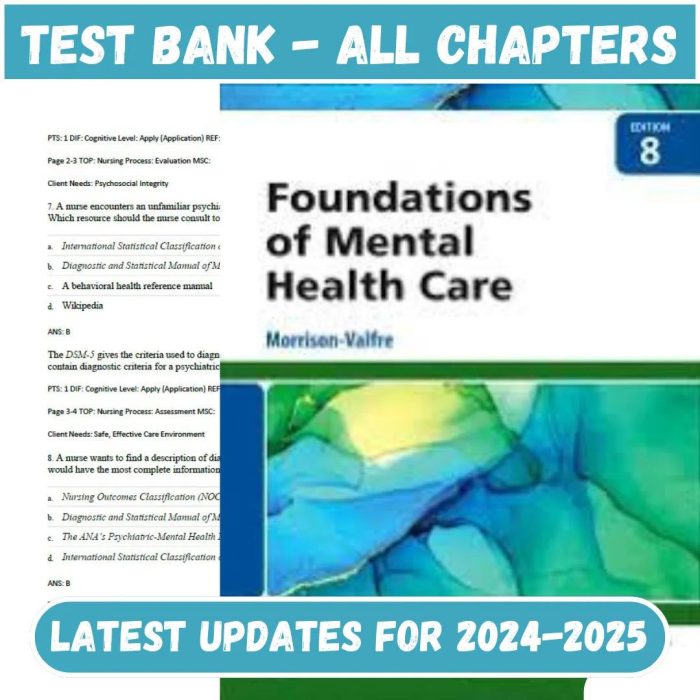 Test Bank for Foundations of Mental Health Care 8th Edition by Morrison-Valfre-Pass Test Bank