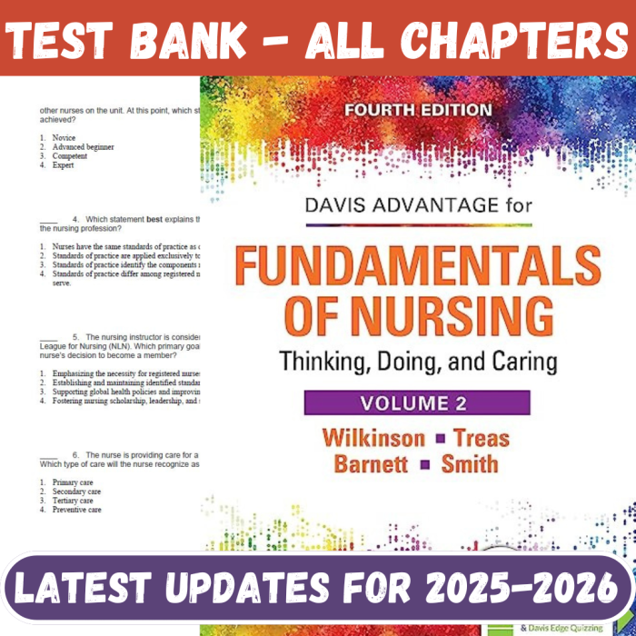 Test Bank for Fundamentals of Nursing – Vol 2: Thinking, Doing, and Caring 4th Edition by Ph.D. Wilkinson-Pass Test Bank