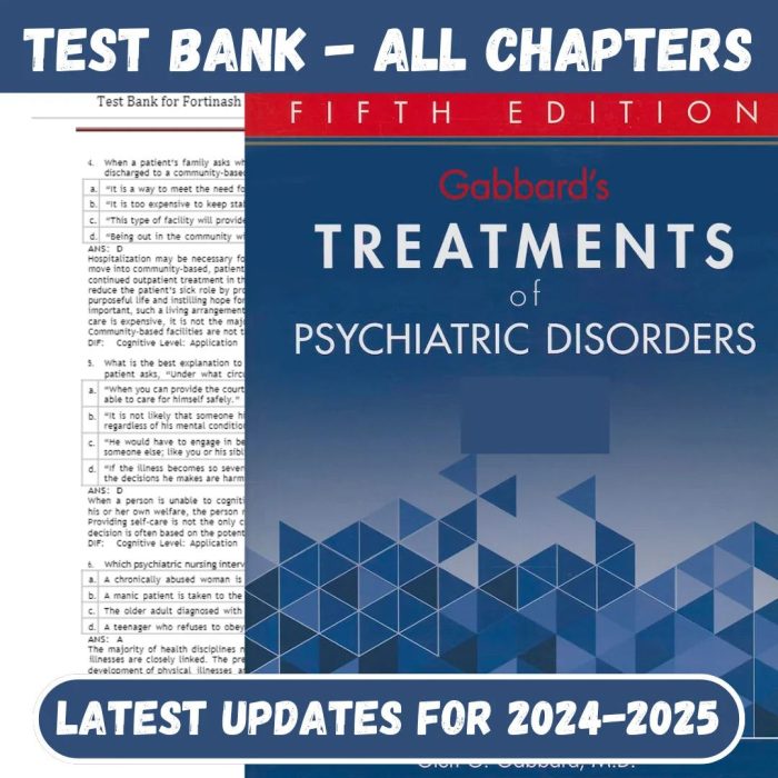 Test Bank for Gabbard’s Treatments of Psychiatric Disorders 5th Edition by Gabbard-Pass Test Bank