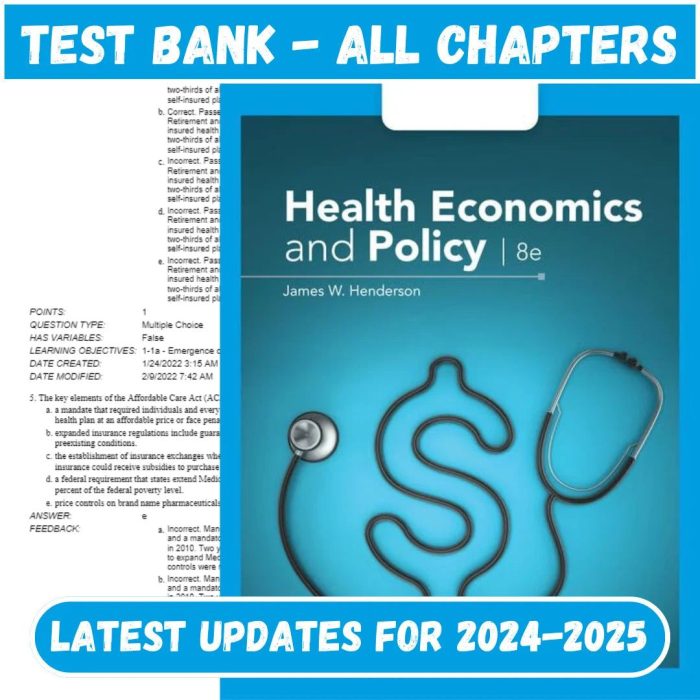 Test Bank for Health Economics and Policy 8th Edition by Henderson-Pass Test Bank