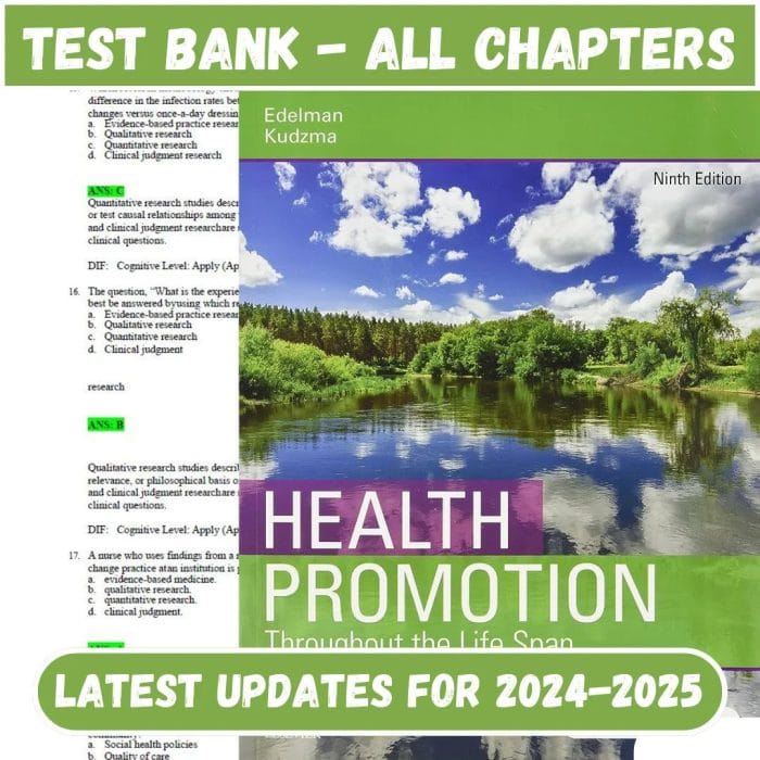 Test Bank for Health Promotion Throughout the Life Span 9th Edition by Edelman-Pass Test Bank