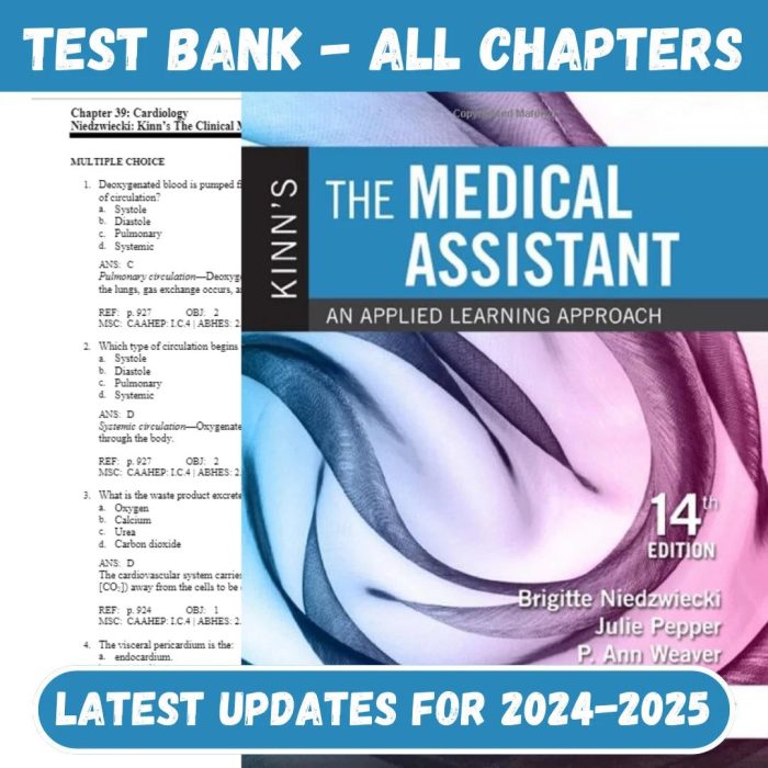 Test Bank for Kinn’s The Medical Assistant An Applied Learning Approach 14th Edition by Niedzwiecki-Pass Test Bank