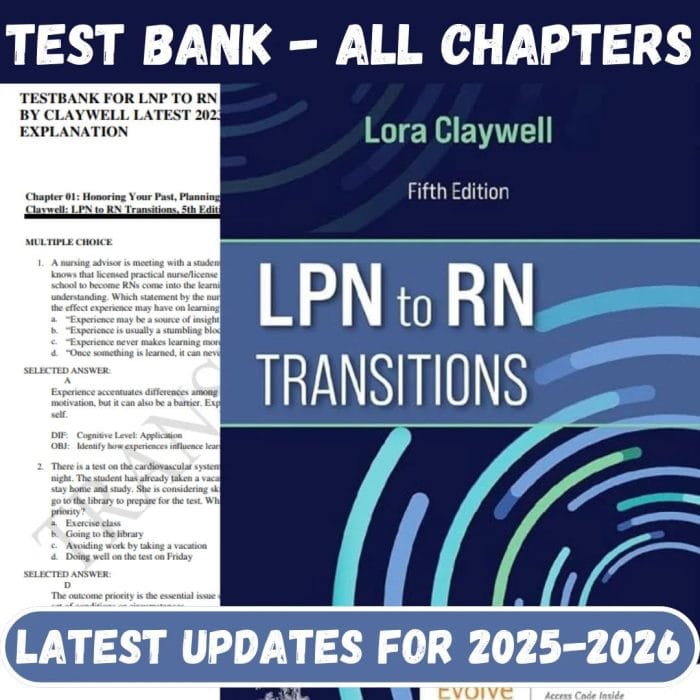 Test Bank for LPN to RN Transitions 5th Edition Lora by Claywell-Pass Test Bank