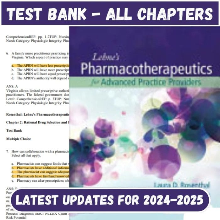 Test Bank for Lehens Pharmacotherapeutics For Advanced Practice Nurses And Physician Assistants 2nd Edition by Rosenthal-Pass Test Bank
