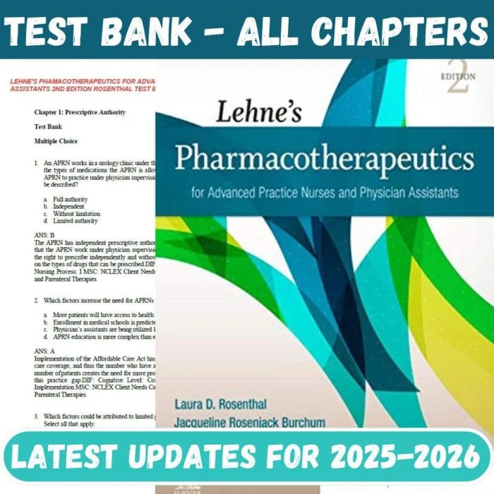Test Bank for Lehne’s Pharmacotherapeutics for Advanced Practice Nurses and Physician 2nd Edition by Laura-Pass Test Bank