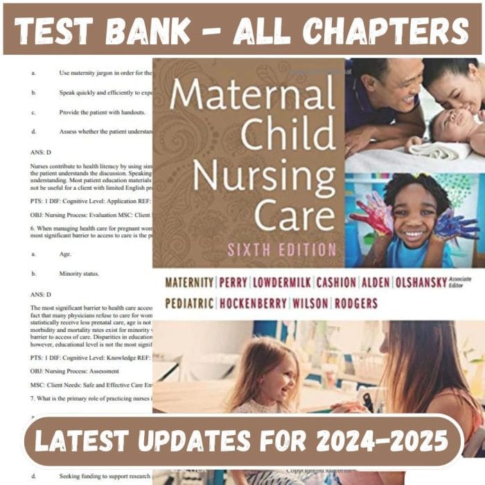Test Bank for Maternal Child Nursing Care 6th Edition by Perry-Pass Test Bank