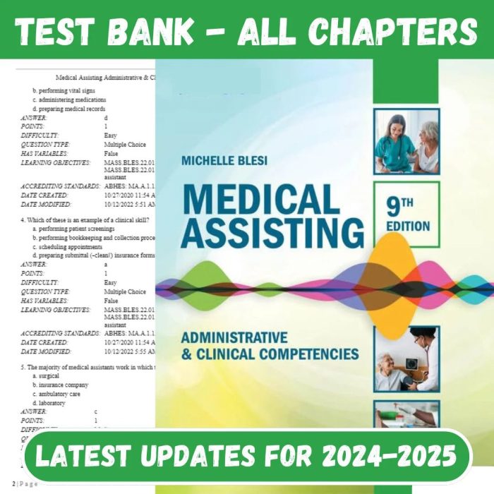 Test Bank for Medical Assisting Administrative & Clinical Competencies 9th Edition by Michelle-Pass Test Bank