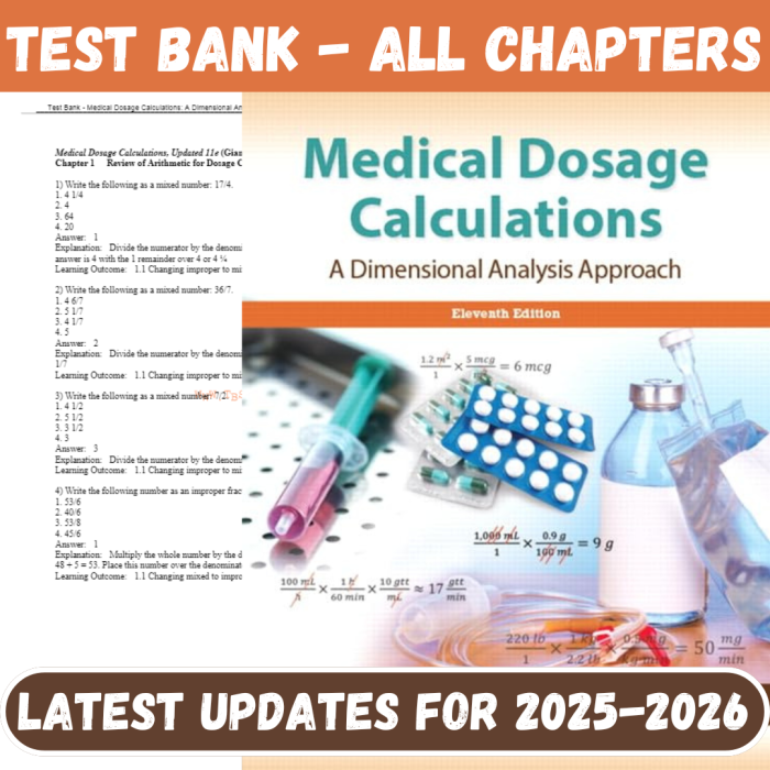 Test Bank for Medical Dosage Calculations A Dimensional Analysis Approach, 11th Updated Edition by Olsen-Pass Test Bank