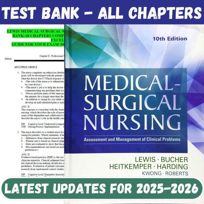 Test Bank for Medical-Surgical Nursing: Assessment and Management of Clinical Problems, 10th Edition by Lewis-Pass Test Bank