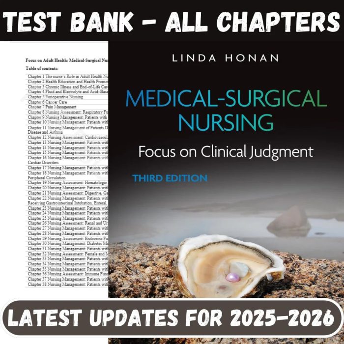 Test Bank for Medical-Surgical Nursing: Focus on Clinical Judgment, 3rd Edition by Linda F. Honan-Pass Test Bank