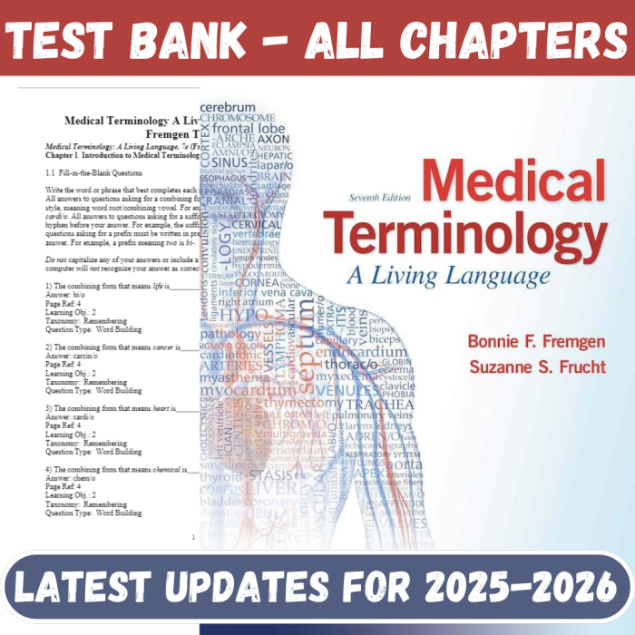Test Bank for Medical Terminology-A Living Language, 7th Edition by Fremgen-Pass Test Bank