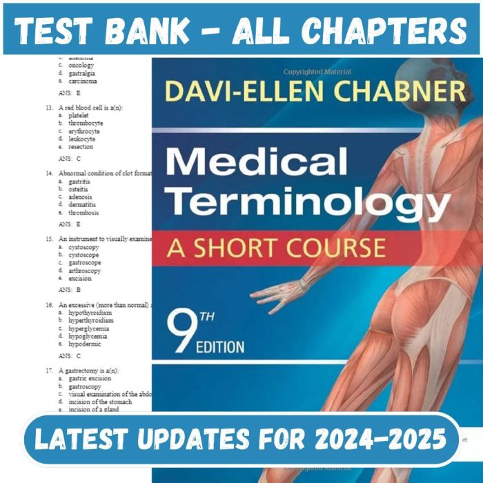 Test Bank for Medical Terminology A Short Course 9th Edition by Davi Ellen Chabner-Pass Test Bank