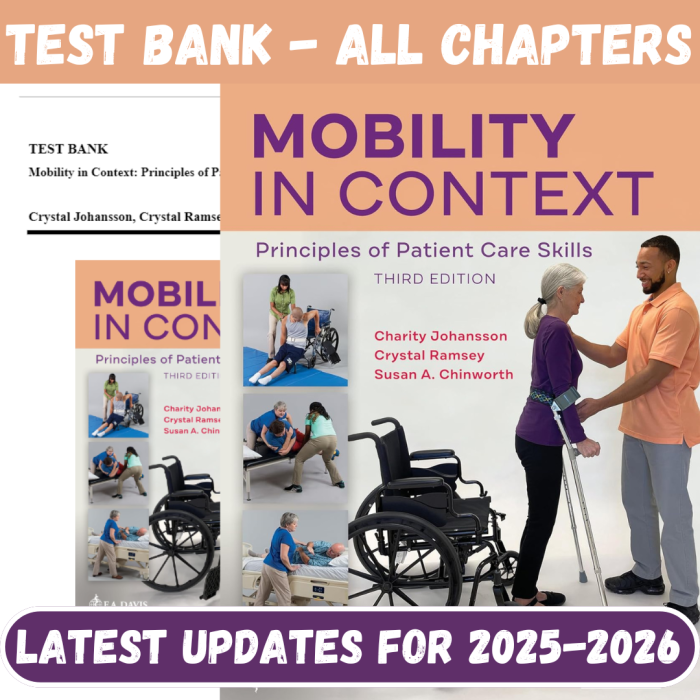 Test Bank for Mobility in Context Principles of Patient Care Skills, 3rd Edition by Johansson-Pass Test Bank