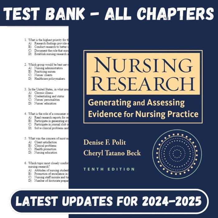 Test Bank for Nursing Research: Generating and Assessing Evidence for Nursing Practice 10th Edition by Denise Polit-Pass Test Bank