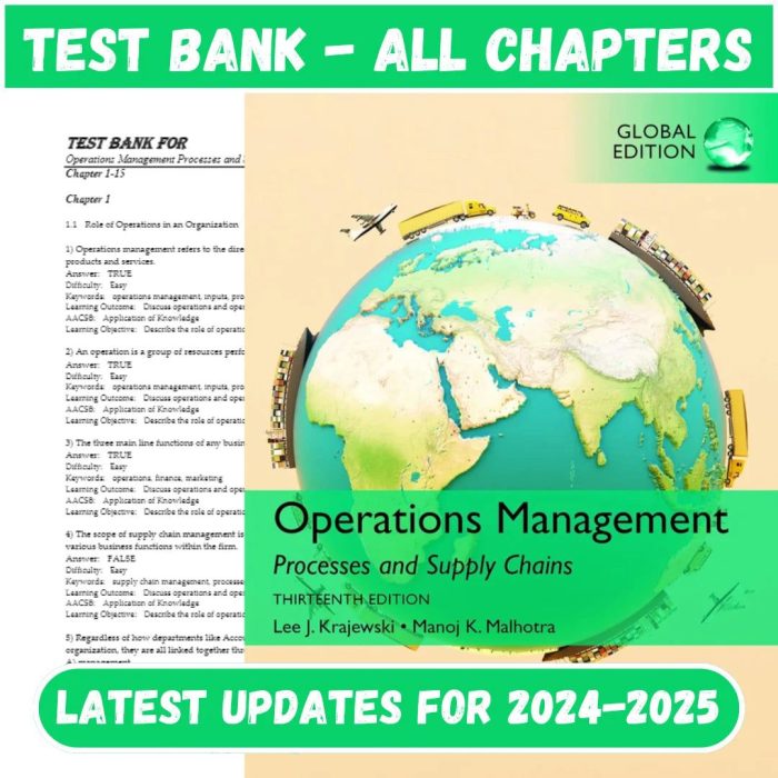 Test Bank for Operations Management: Processes and Supply Chains 13th Edition by Krajewski Lee-Pass Test Bank