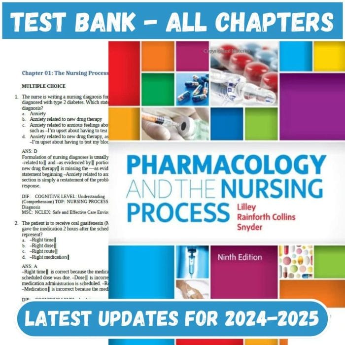 Test Bank for Pharmacology and the Nursing Process 9th Edition by Linda Lilley-Pass Test Bank