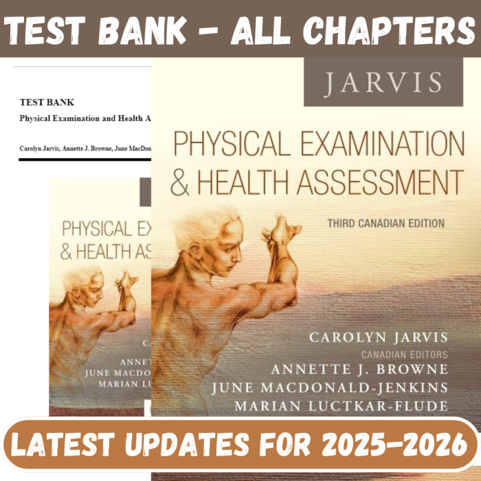 Test Bank for Physical Examination and Health Assessment, 3rd Canadian Edition By Jarvis-Pass Test Bank