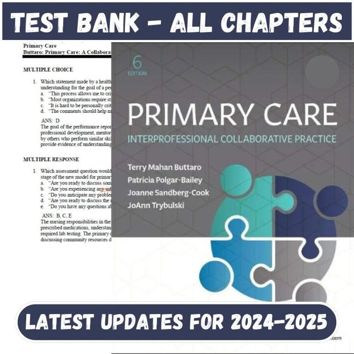 Test Bank for Primary Care, Interprofessional Collaborative Practice by 6th Edition by Buttaro-Pass Test Bank