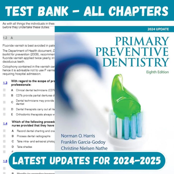 Test Bank for Primary Preventive Dentistry Harris 8th Edition by Norman Harris-Pass Test Bank