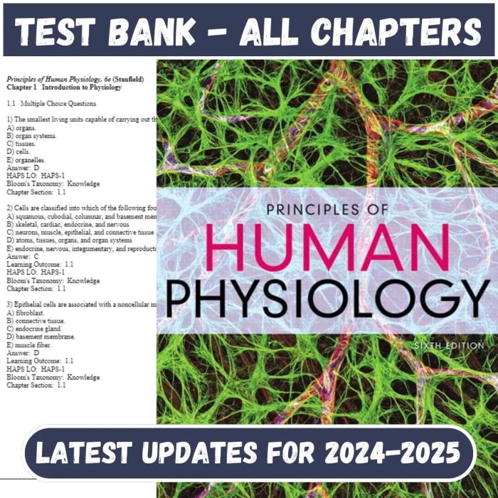 Test Bank for Principles of Human Physiology, 6th Edition by Cindy Stanfield-Pass Test Bank