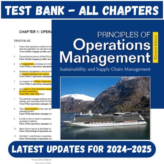 Test Bank for Principles of Operations Management 11th Edition by Heizer-Pass Test Bank