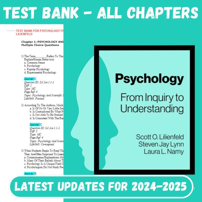 Test Bank for Psychology: From Inquiry to Understanding 5th Edition by Scott O. Lilienfeld-Pass Test Bank