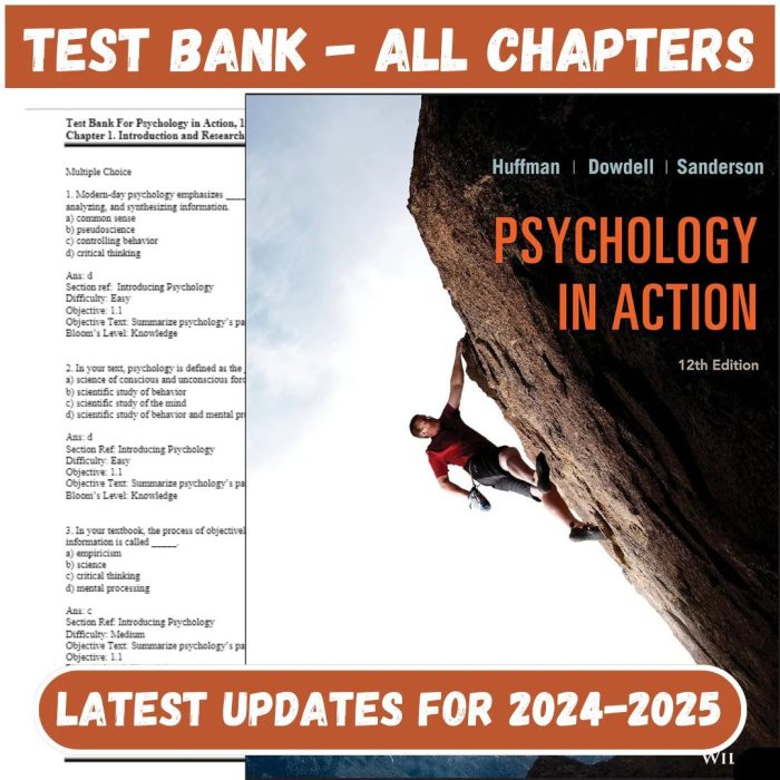 Test Bank for Psychology in Action 12th Edition by Huffman-Pass Test Bank