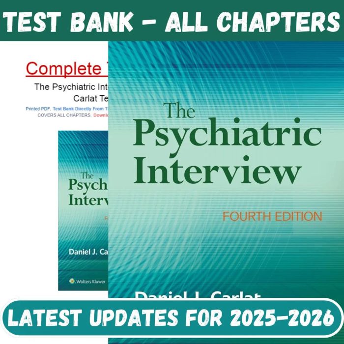 Test Bank for The Psychiatric Interview 4th Edition by Carlat-Pass Test Bank