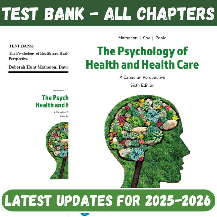 Test Bank for The Psychology of Health and Health Care A Canadian Perspective, 6th Edition by Matheson-Pass Test Bank