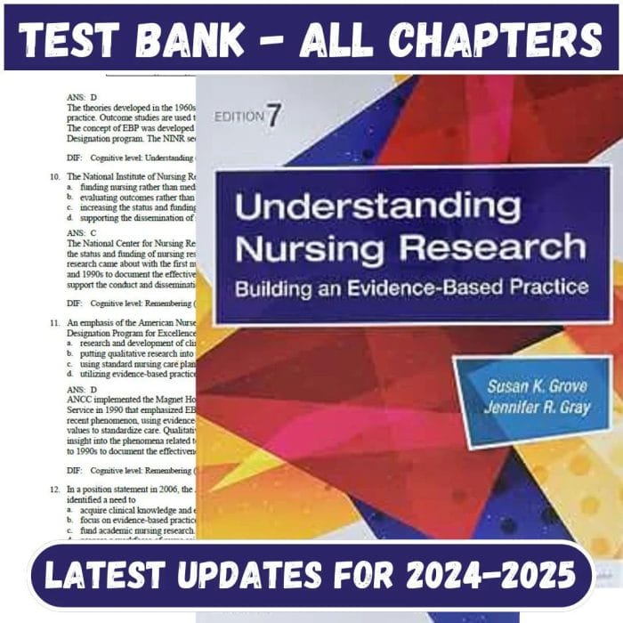 Test Bank for Understanding Nursing Research 7th Edition by Susan Grove-Pass Test Bank