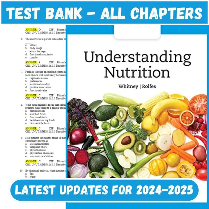 Test Bank for Understanding Nutrition 16th Edition by Whitney-Pass Test Bank