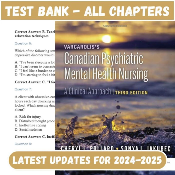 Test Bank for Varcarolis Canadian Psychiatric Mental Health Nursing 3rd Edition by Pollard-Pass Test Bank