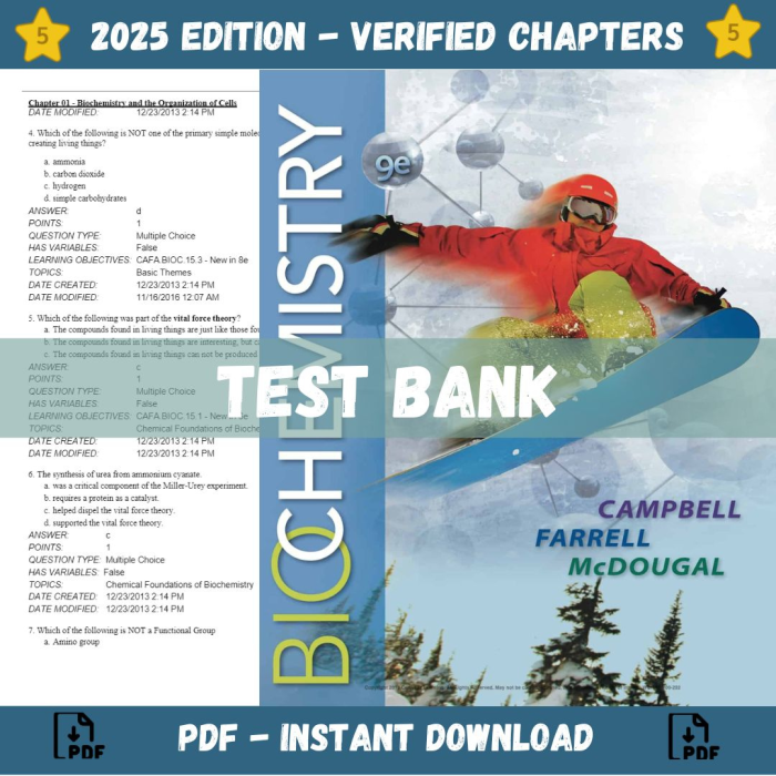 Test bank – Biochemistry 9th Edition (Mary Campbell, 2017)-Pass Test Bank