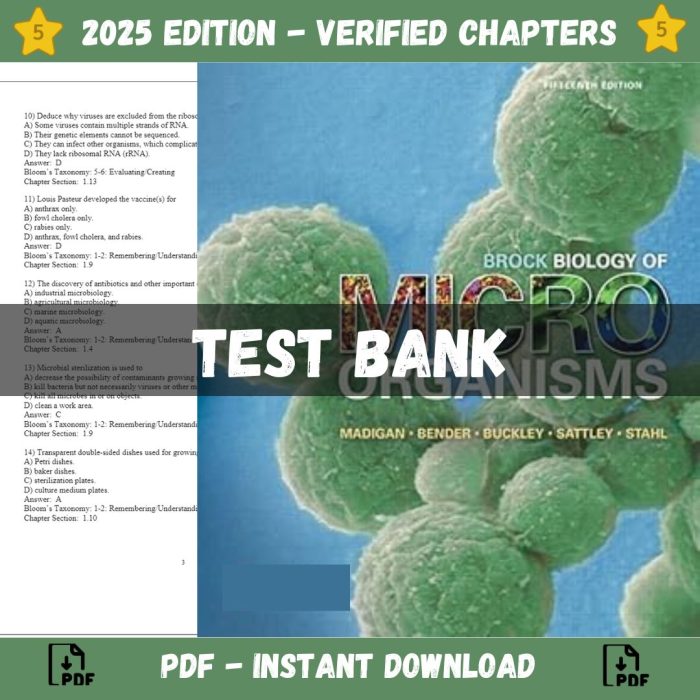 Test bank – Brock Biology of Microorganisms 15th Edition (Michael Madigan, 2017)-Pass Test Bank