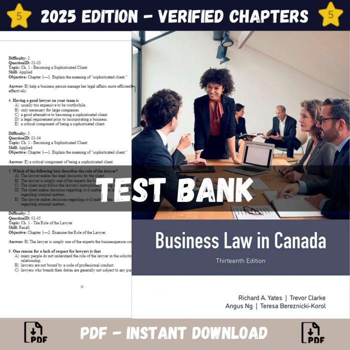 Test bank – Business Law in Canada 13th Edition (Richard Yates, 2024)-Pass Test Bank