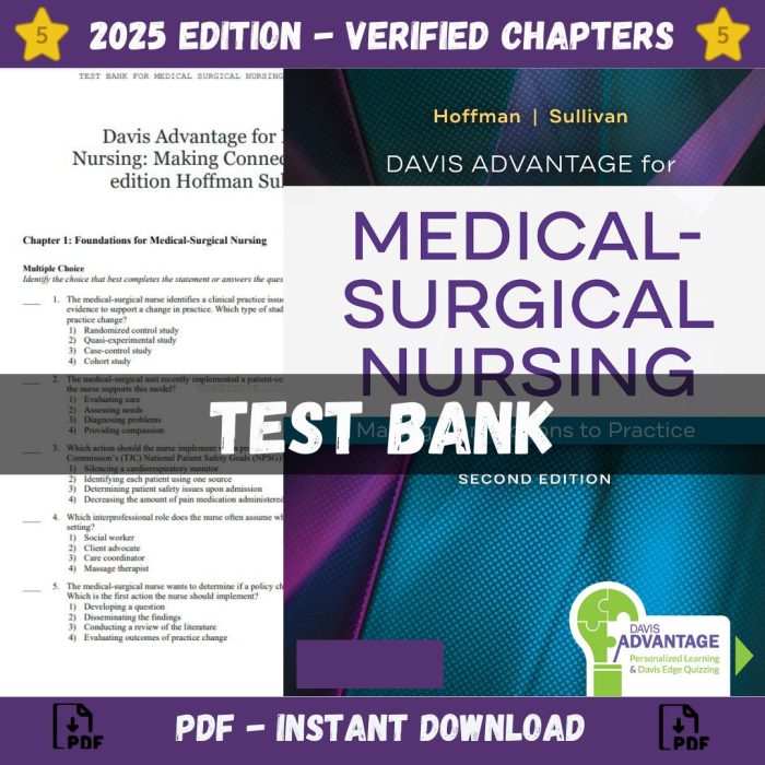 Test bank – Davis Advantage for Medical-Surgical Nursing Making Connections to Practice 2nd edition Hoffman Sulliva, 2nd Edition (Silvestri, 2020)-Pass Test Bank