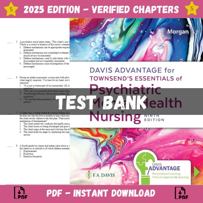 Test bank – Davis Advantage for Townsend’s Psychiatric Mental Health Nursing 9th Edition, (Karyn I. Morgan, 2024)-Pass Test Bank