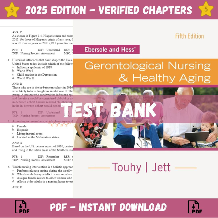 Test bank – Ebersole and Hess’ Gerontological Nursing & Healthy Aging, 5e 5th Edition (Theris A. Touhy, 2017)-Pass Test Bank