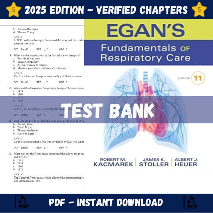 Test bank – Egan’s Fundamentals of Respiratory Care 11th Edition (Robert M. Kacmarek, 2016)-Pass Test Bank