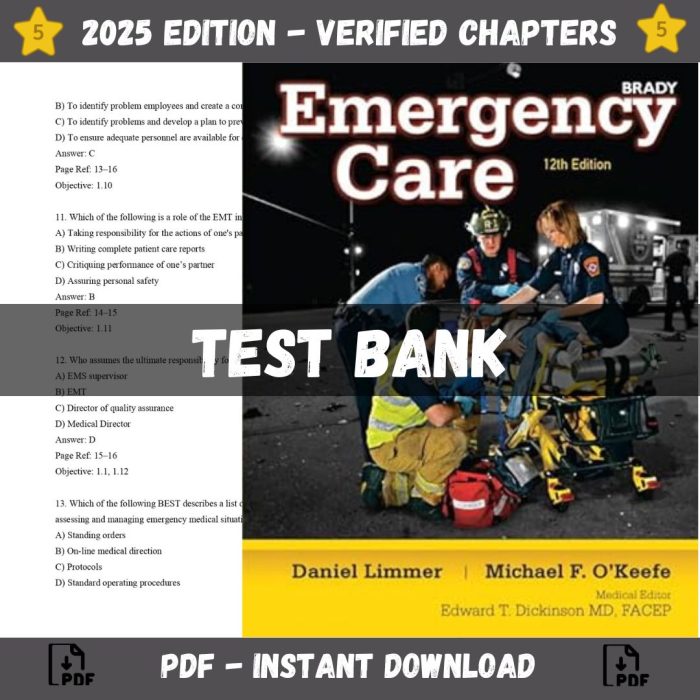 Test bank – Emergency Care (EMT) 12th Edition (Daniel Limmer, 2019)-Pass Test Bank