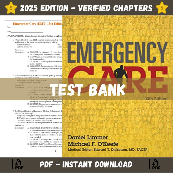 Test bank – Emergency Care (EMT) 13th Edition (Daniel Limmer, 2016)-Pass Test Bank