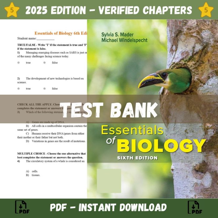 Test bank – Essentials of Biology 6th Edition (Sylvia S. Mader, 2020)-Pass Test Bank