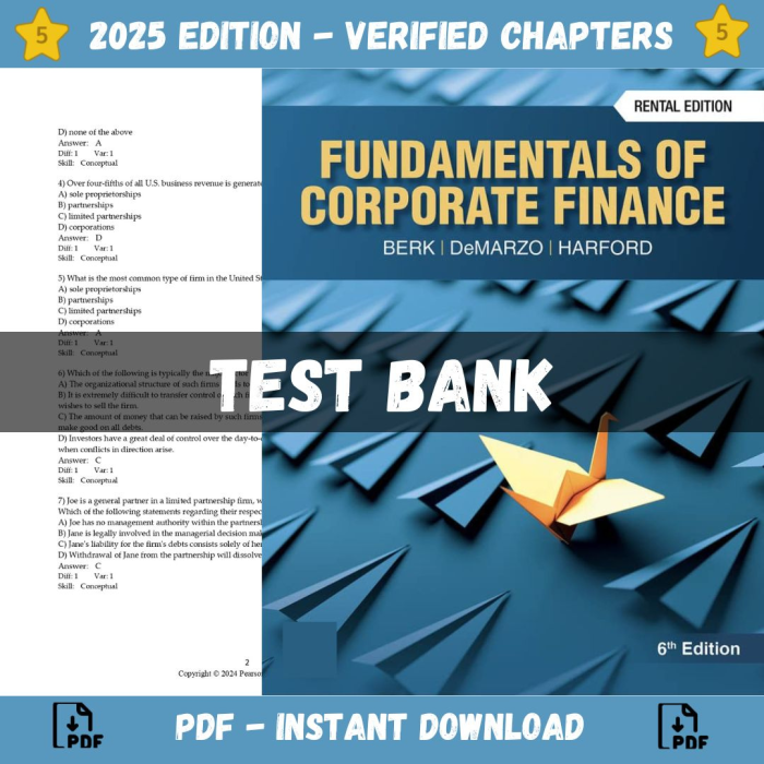 Test bank – Fundamentals of Corporate Finance 6th Edition (Jonathan Berk, 2024)-Pass Test Bank