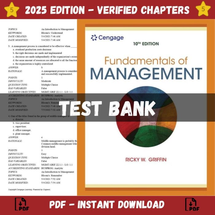 Test bank – Fundamentals of Management 10th Edition (Ricky Griffin, 2021)-Pass Test Bank