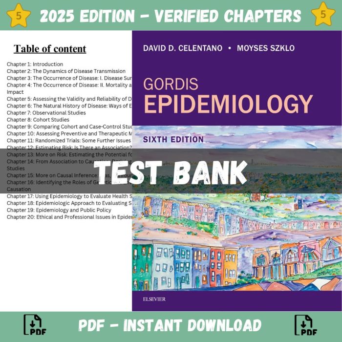 Test bank – Gordis Epidemiology 6th Edition (Celentano, 2020)-Pass Test Bank